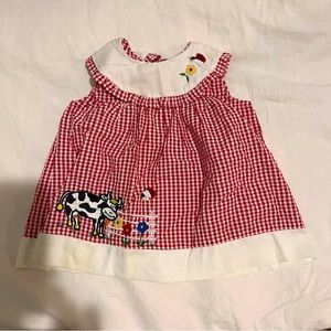 French style embroidered cow motif dress